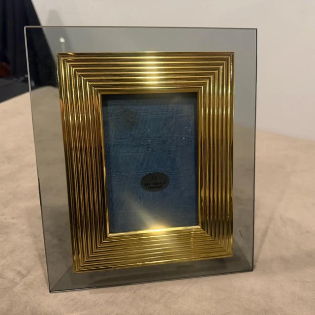 Brass 1960s Mid-Century Modern Brass and Smoked Glass Luxury Italian Picture Frame For Sale - Image 8 of 14