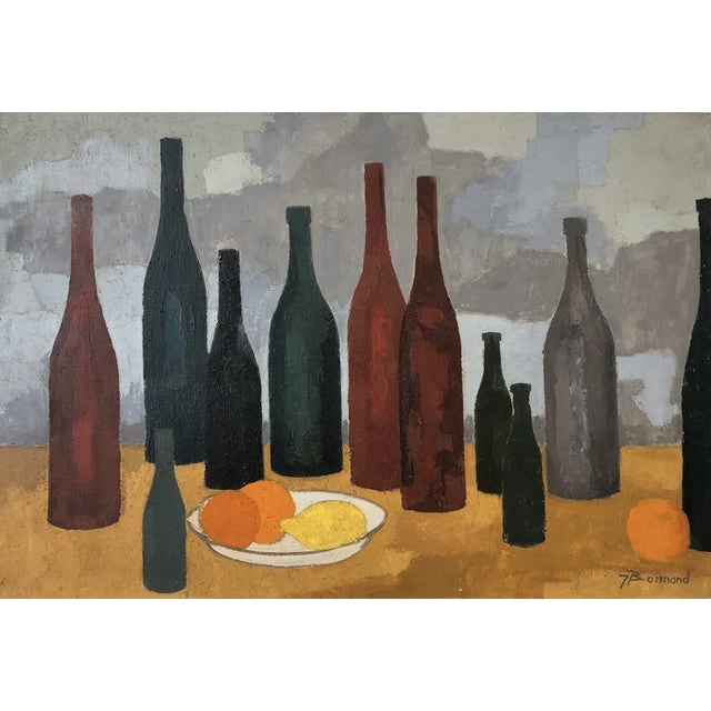 Jean Jacques Boimond, Bouteilles et coupe d'oranges et citron, 1987, Oil on Canvas For Sale