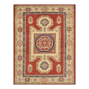 Kazak Rug 5' X 6'5'' Red Wool Tribal Geometric Hand-Knotted Oriental Carpet