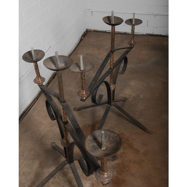 Pair of Large Wrought Iron and Brass Church Candelabras For Sale In Greensboro - Image 6 of 10