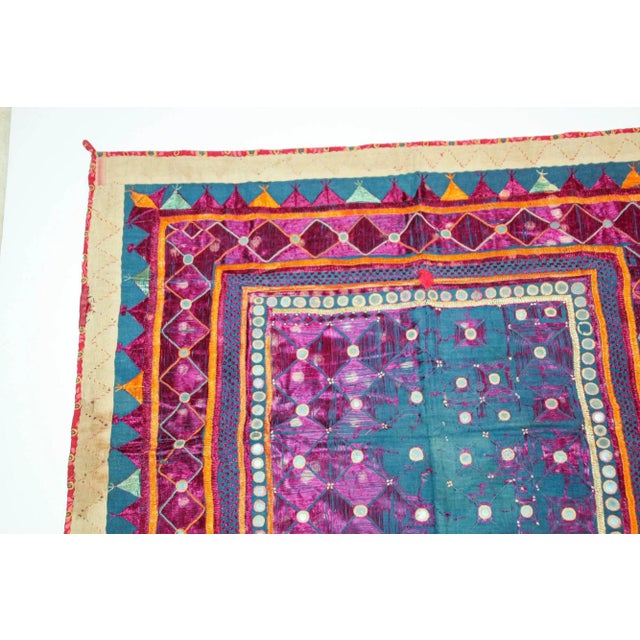 Vintage Banjara Ethnic Embroidered Chaakla With Mirrors, Wall Hanging, India For Sale - Image 4 of 13