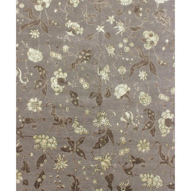 Modern Nepalese Floral Wool and Silk Gray Rug For Sale - Image 4 of 12