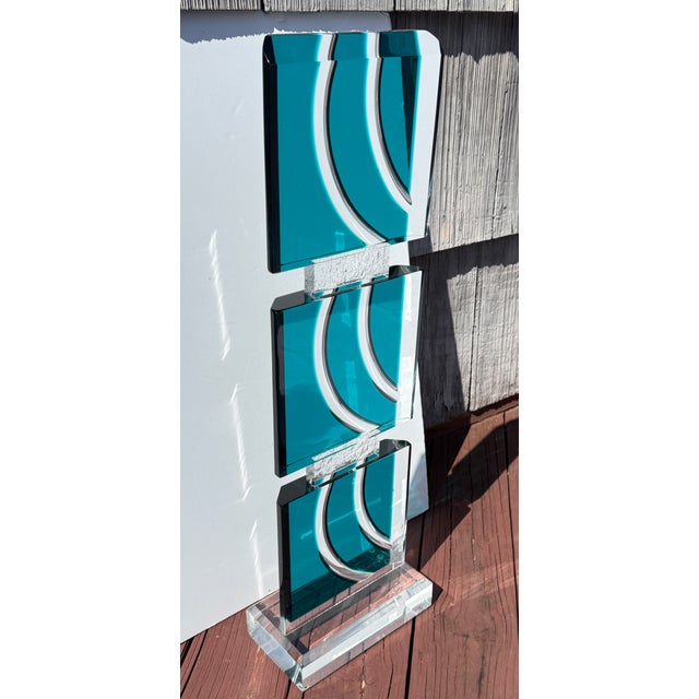Vintage David Muniz 29" Lucite Art Sculpture Turquoise Blue & Clear Signed '02 For Sale - Image 15 of 16