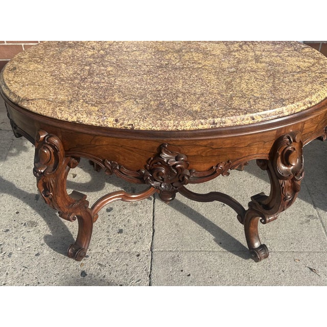 Rococo Antique Rosewood Rococo Marble Top Center Table For Sale - Image 3 of 6