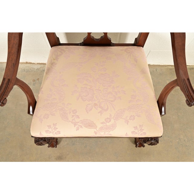 Wood Baker Furniture Style Chippendale Carved Mahogany Armchairs, Pair For Sale - Image 7 of 15