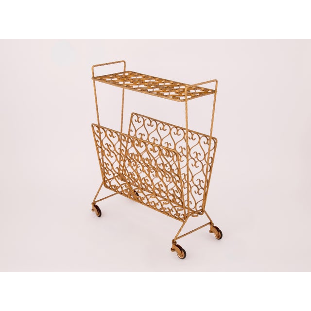1960s Mid Century Italian Magazine Rack or Side Table Gold 1960s For Sale - Image 5 of 11
