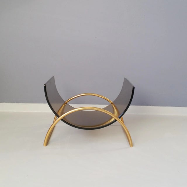 Brass & Smoked Glass Magazine Holder by Pierangelo Gallotti for Gallotti & Radice, 1980s For Sale - Image 3 of 9