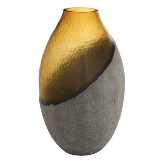 Sandblasted Black Glass Large Vase For Sale