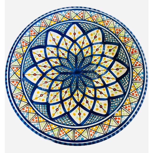 Ceramic 1990s Moroccan Tunisian Ceramic Hand Painted Large Plates- Set of 6 For Sale - Image 7 of 11