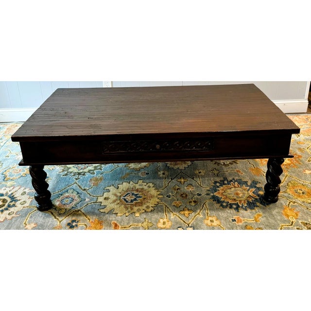 Mediterranean Spanish Revival Solid Wood Barley Twist Coffee Table 58" For Sale - Image 9 of 17
