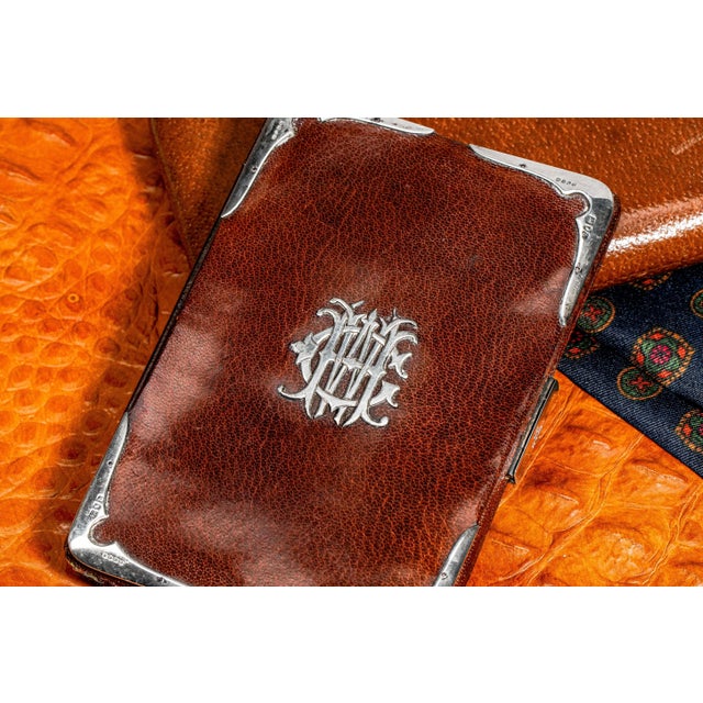 Victorian Handsome Antique Victorian Leather Sterling Silver Money Wallet Card Case For Sale - Image 3 of 16