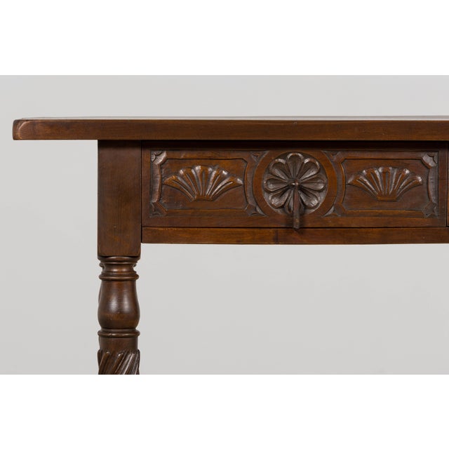 Early 20th Century Spanish Walnut Console Table With Barley Twist Legs For Sale In New York - Image 6 of 18