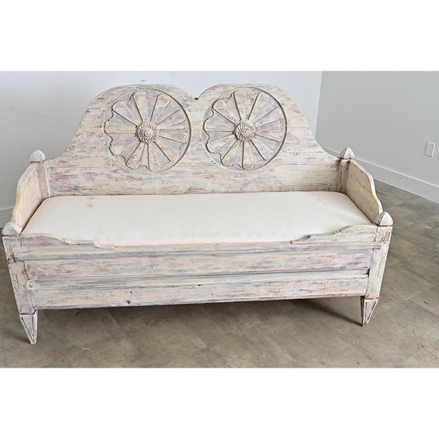 Gustavian (Swedish) Swedish Gustavian 18th Century Painted Pine Settee with Storage For Sale - Image 3 of 15