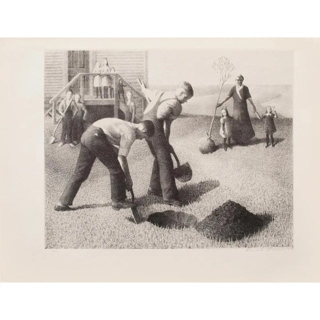 Paper 1939 After Grant Wood "Tree Planting Group", First Edition Period Lithograph For Sale - Image 7 of 9