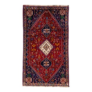 Vintage Handmade Shiraz Red Geometric Wool Rug 5'9" X 10'0" For Sale