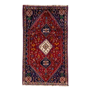Vintage Handmade Shiraz Red Geometric Wool Rug 5'9" X 10'0"