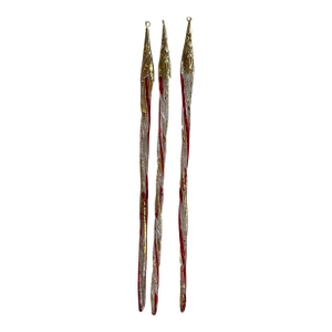 Vintage Christmas Ornament - Glass Icicle Twists With Red & Gold- Set of 3