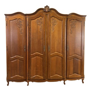 Vintage French Louis XVI Style Wardrobe in Oak For Sale