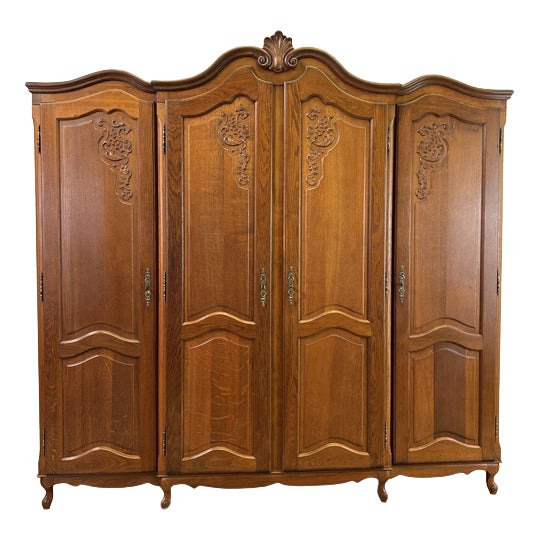 Vintage French Louis XVI Style Wardrobe in Oak For Sale
