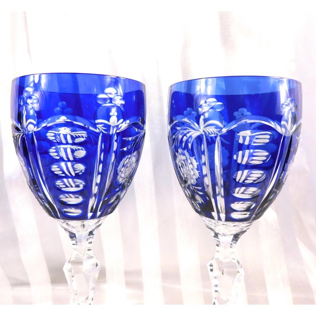 1950s Blue Cut to Clear Stemware Glasses - Set of Eleven For Sale - Image 4 of 5