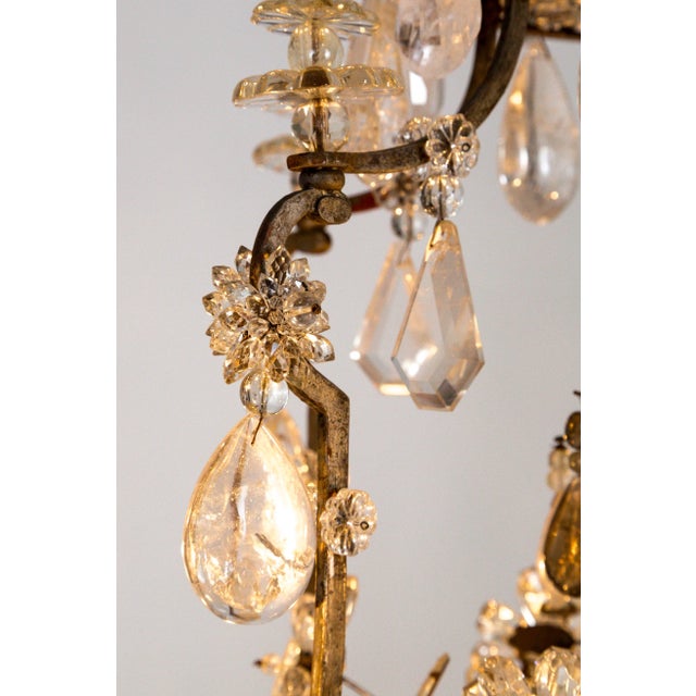 1930s Rare Large Maison Bagues Silver Gilt Bronze Rock Crystal Flower Bouquet 20-Light Chandelier For Sale - Image 5 of 13