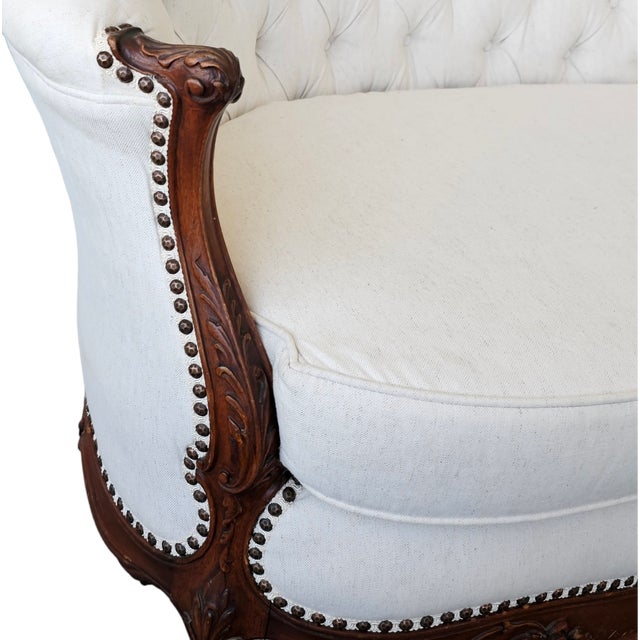 French White Linen Settee Wood Furniture Chairish