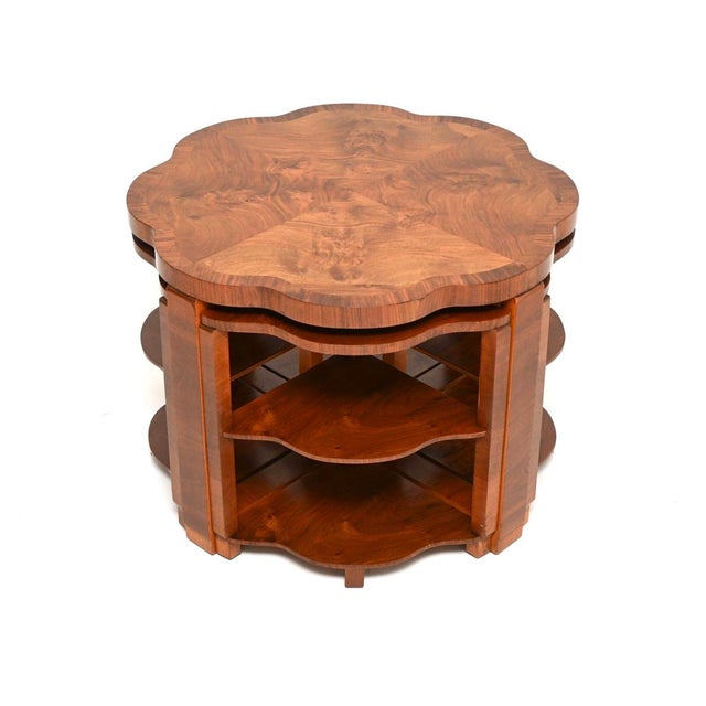 Art Deco Burr Walnut Nesting Coffee Table attributed to Harry and Lou Epstein, 1930, Set of 5 For Sale - Image 12 of 12