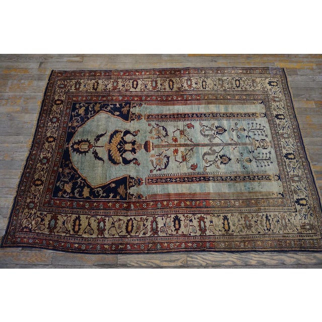 Persian 1870s Ivory Geometric Hand Knotted Antique Nw Persian Heriz Rug 4' X 6' Silk Carpet For Sale - Image 3 of 6