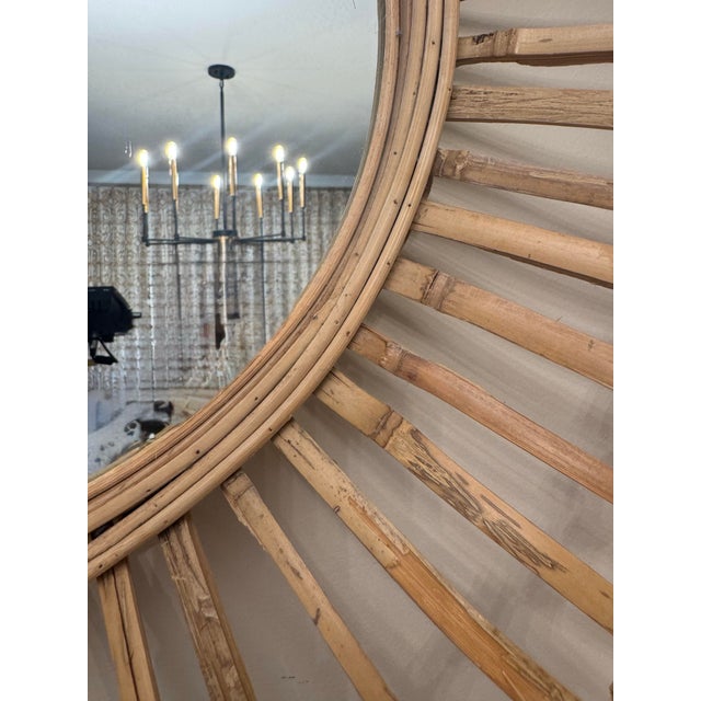 Large Coastal Rattan Round Wall Mirror For Sale - Image 9 of 12
