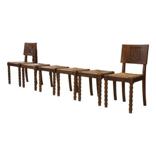 Oak Chairs by Charles Dudouyt, 1950s, Set of 6 For Sale
