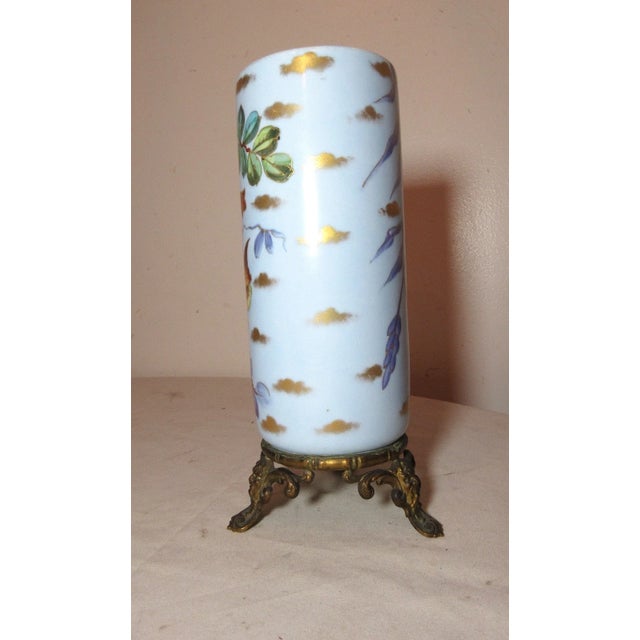 Share Antique Handmade Painted Porcelain Figural Gilt Bronze Chinese Cylindrical Vase For Sale In New York - Image 6 of 12