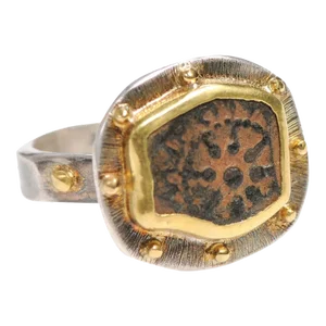Antique Widow's Mite Ring, 22kt Gold & Sterling Size 6.5