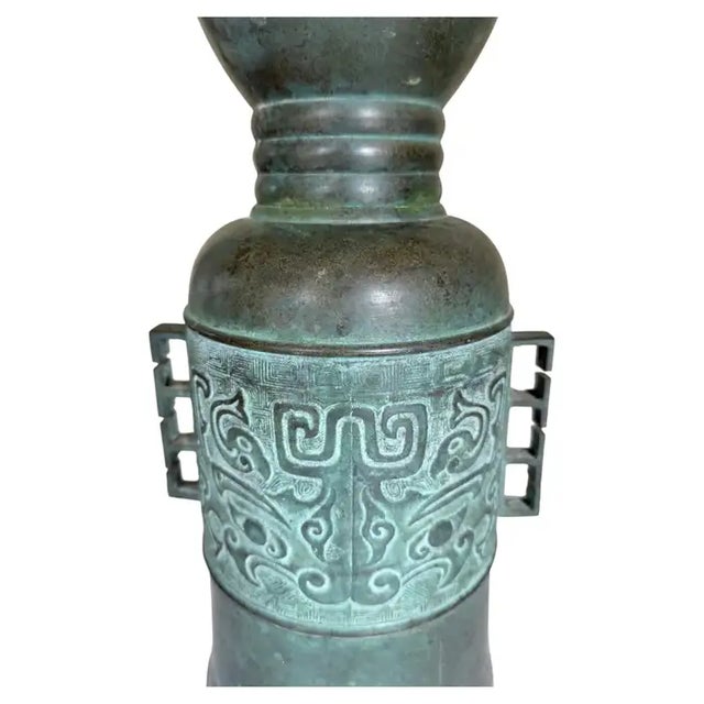 Late 20th Century Late 20th Century Mid Century Modern James Mont Style Tall Patinated Bronze Table Lamp, Japan For Sale - Image 5 of 14