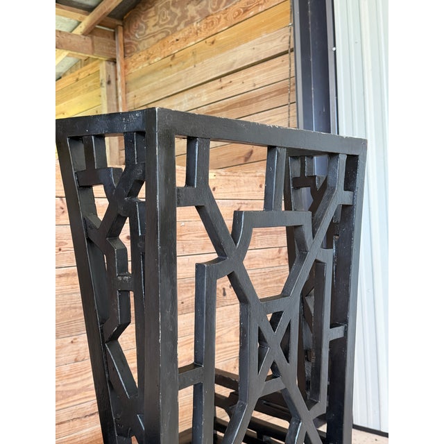 GuildMaster Chinoiserie Black Wood Geometric Fretwork High Back Armchairs – Pair For Sale In Naples, FL - Image 6 of 12