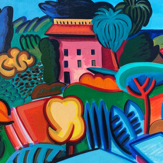 Mediterranean 80x80 Mediterranean Coastal Village by Joan Steinman #2 For Sale - Image 3 of 9