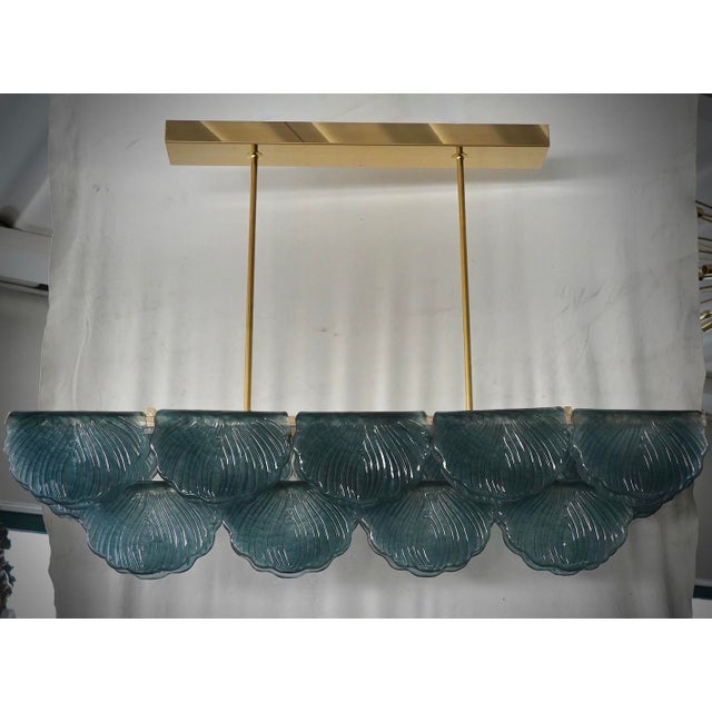 Mid-Century Modern Art Deco Style Rectangular Octane Murano Glass and Brass Chandelier, 2000 For Sale - Image 3 of 11