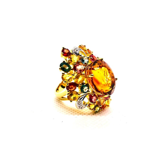 Gemstone Bochic “Orient” Vintage Natural Citrine, Diamond & Sapphire Ring Set In 18K Gold For Sale - Image 7 of 12