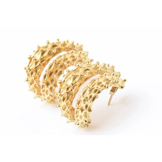 Vintage 18 Karat Gold Pierced Earrings Italian For Sale - Image 9 of 10