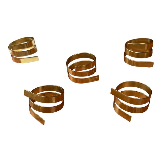 1970s Collection of Small Brass Spiral Napkin Rings- Set of 5 For Sale