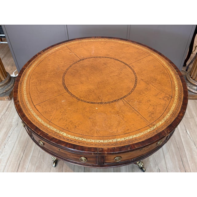 Early 19th Century Early 19th Century English Mahogany Drum Table With Tooled Leather Top For Sale - Image 5 of 8