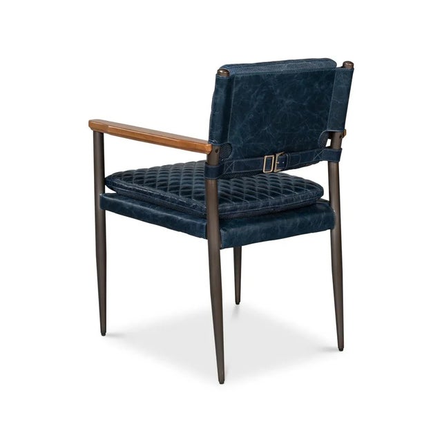 Mid-Century Modern Blue Leather Armchair For Sale - Image 4 of 12