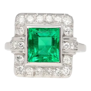1960s 2.86 Carat Afghan-Chinese Minor Oil Emerald & Diamond Halo Ring in 18k Gold Size 6