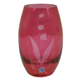 Mid 20th Century Johansfors Swedish Bohemian Cranberry Glass Lily of the Valley Bud Vase For Sale