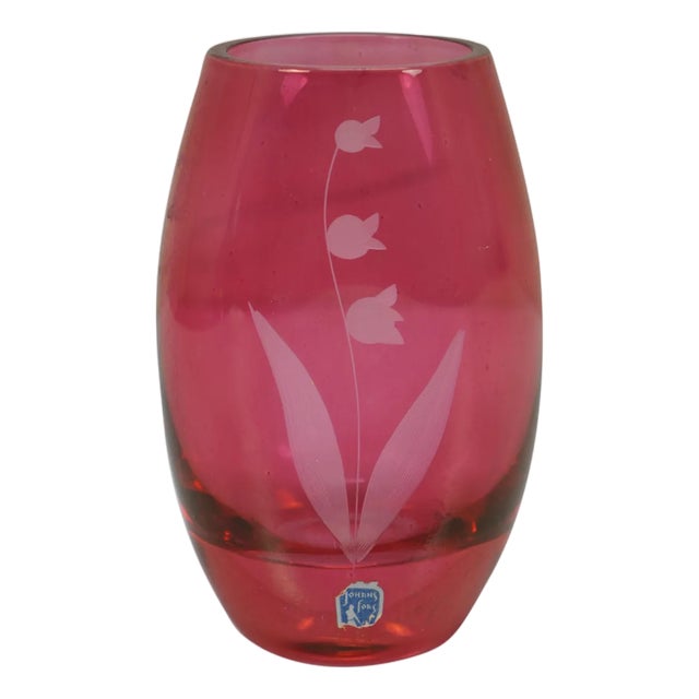 Mid 20th Century Johansfors Swedish Bohemian Cranberry Glass Lily of the Valley Bud Vase For Sale