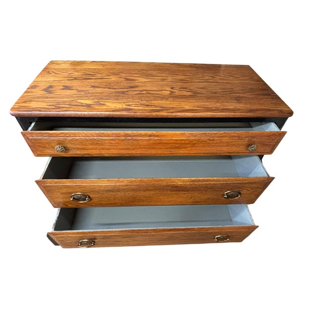 Traditional Vintage Black & Oak Carved Three-Drawer Chests For Sale - Image 3 of 7