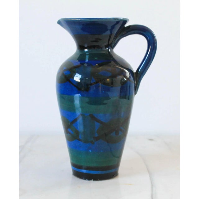 Mid-Century Modern Vintage Italian Blue and Green Pottery Pitcher For Sale - Image 3 of 7