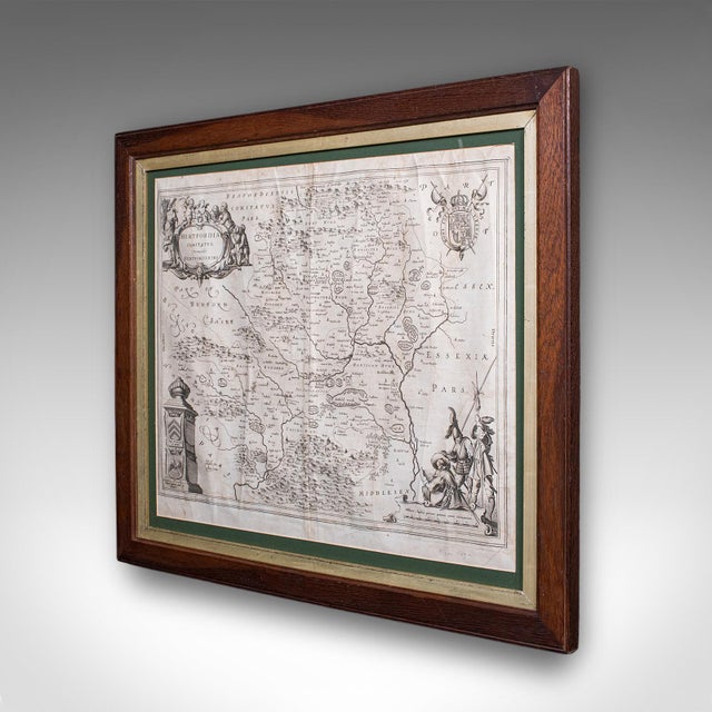 Baroque Antique County Map, Hertfordshire, Dutch, Framed Cartography, Blaeu, Carolean For Sale - Image 3 of 12