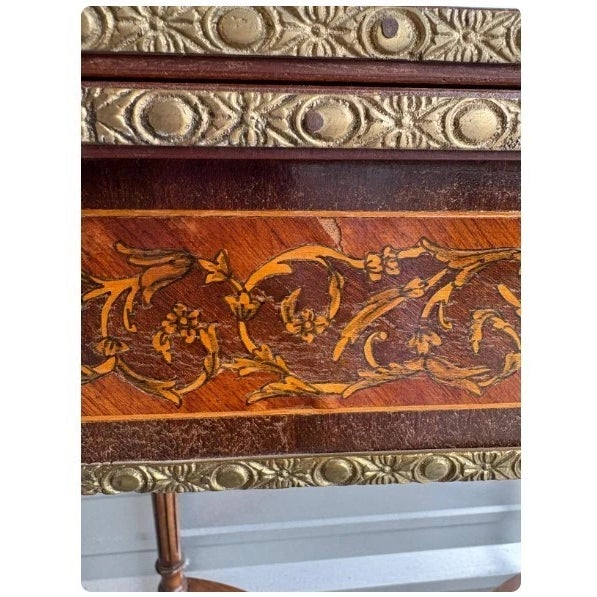19th-Century French Louis XVI-Style Marquetry Game Table With Brass Ormolu Trim For Sale In Philadelphia - Image 6 of 12