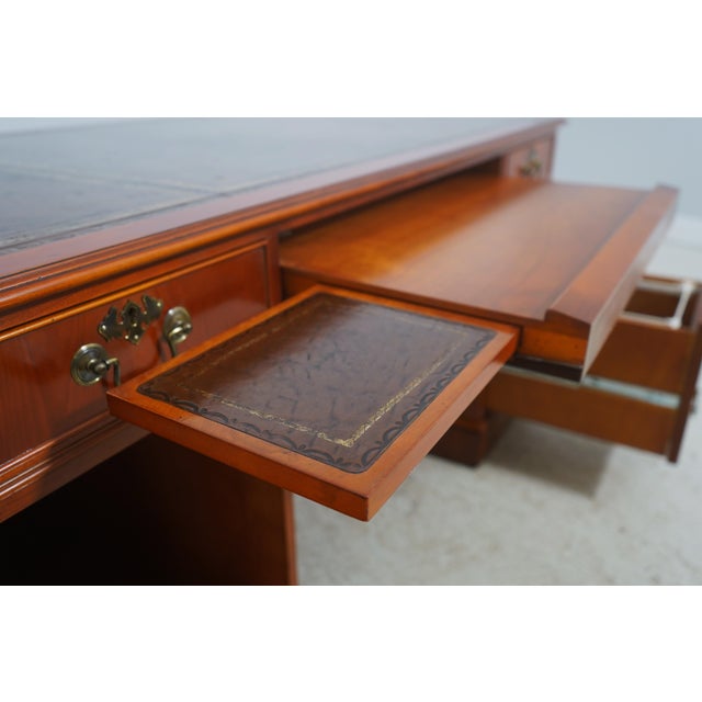 English Yew Wood Brown Leather Top 3 Part Desk For Sale - Image 4 of 18