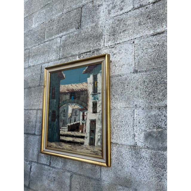 Mid Century Architectural Landscape Oil Painting Framed and Signed by the Artist. Circa 1960s For Sale - Image 4 of 15